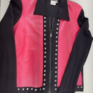 NANCY BOLEN CITY GIRL FULL LENGTH SWEATER WITH LEATHER LOOK FRONT. SZ. L  $75.00